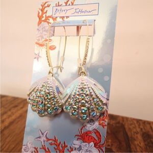 Betsey Johnson Iridescent Shell Drop Earrings with Gold Tone